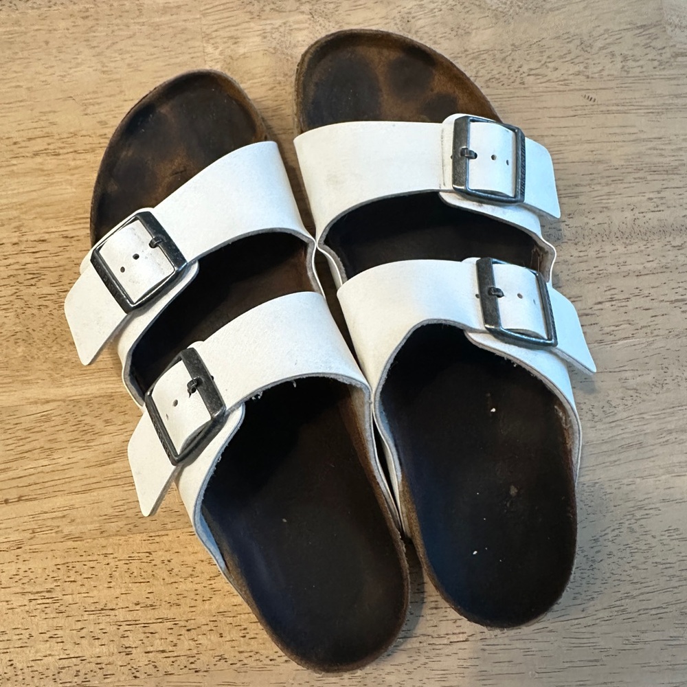 White Double Strap Sandals with Buckles